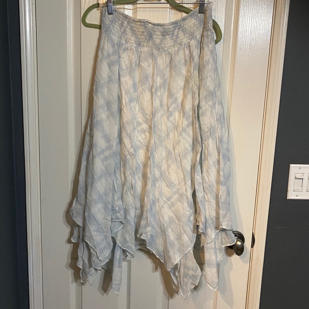 Sky blue and white plaid skirt